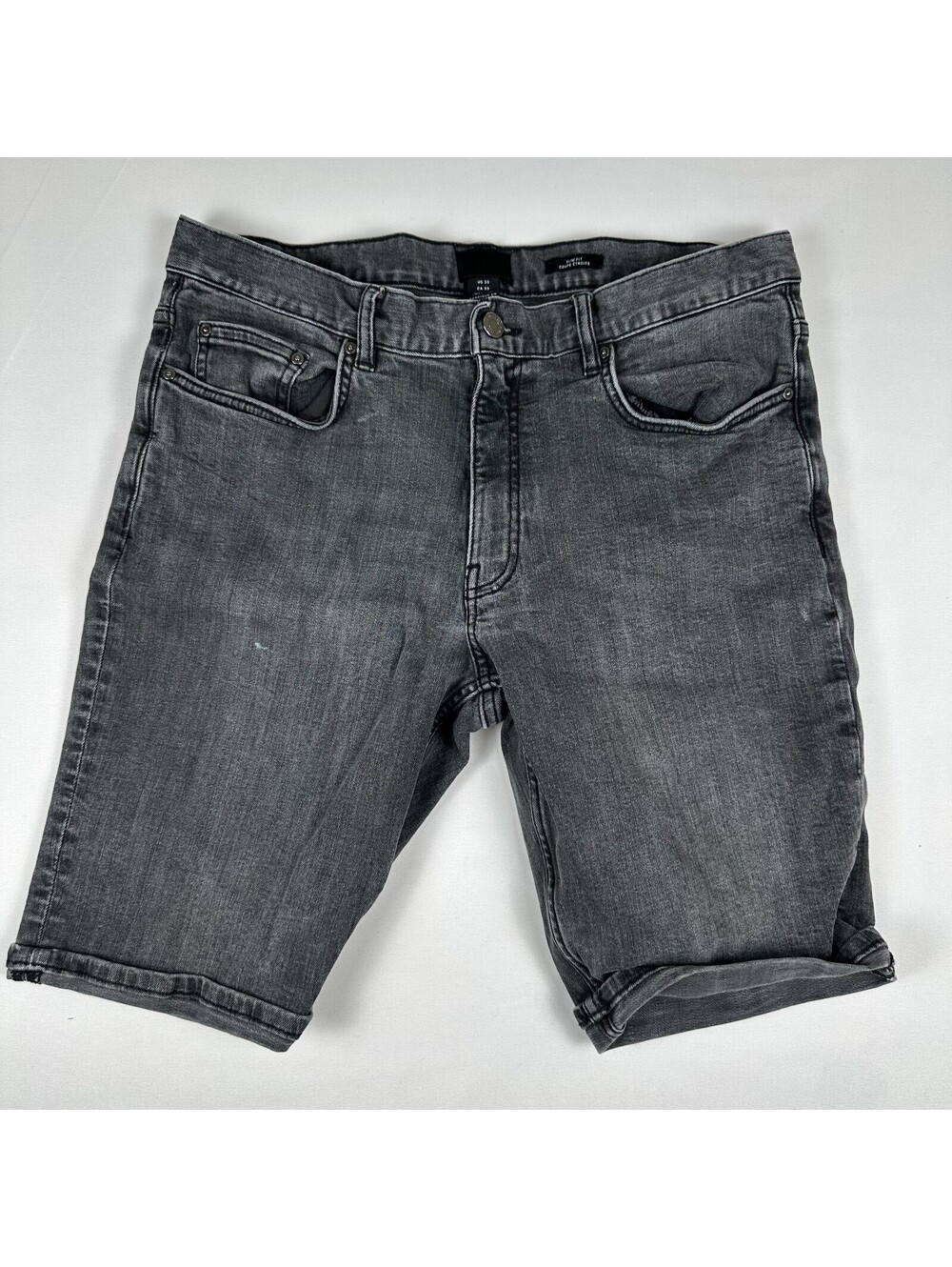H&M Mens Slim Fit Denim Jean Shorts Size 33 Gray Washed Black 5 Pocket Casual